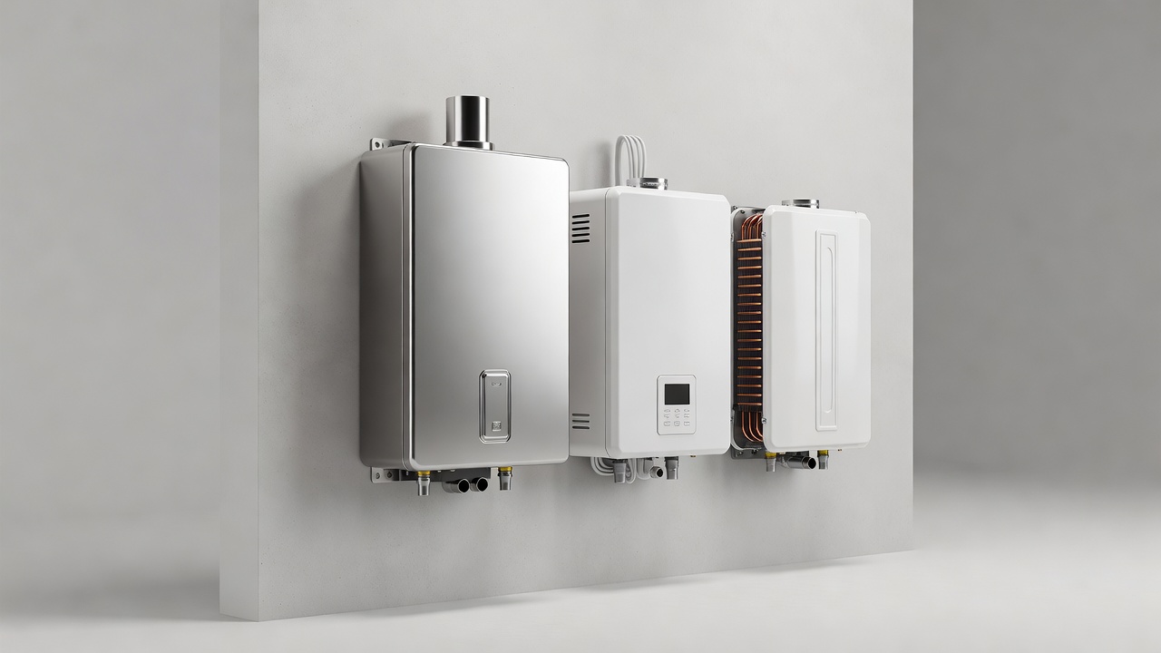 Snow-covered mountain cabin with modern tankless water heater installation